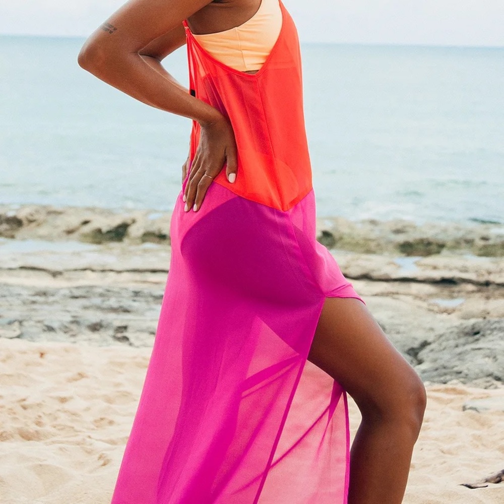 Lulu’s Seaside Retreat Coral Magenta Maxi Cover-Up